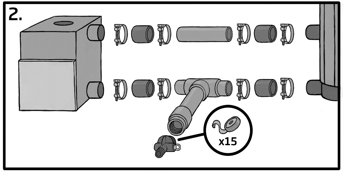 Zwischenraumbrücke zwischen Badefass und Filteranlage, mit 3-Way Ventile - 3