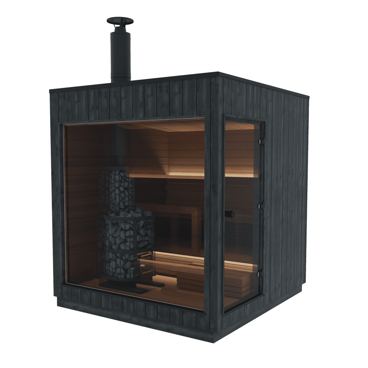Produktbild: KIRAMI FINVISION SAUNA NORDIC MISTY - Tür rechts, Saunaofen Harvia Legend 240 Holz