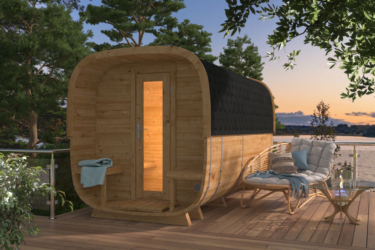 Galeriebild 1 - Tuindeco Sauna Cube mit Umkleidekabine - Thermowood - Länge 390 cm - 8715815413939