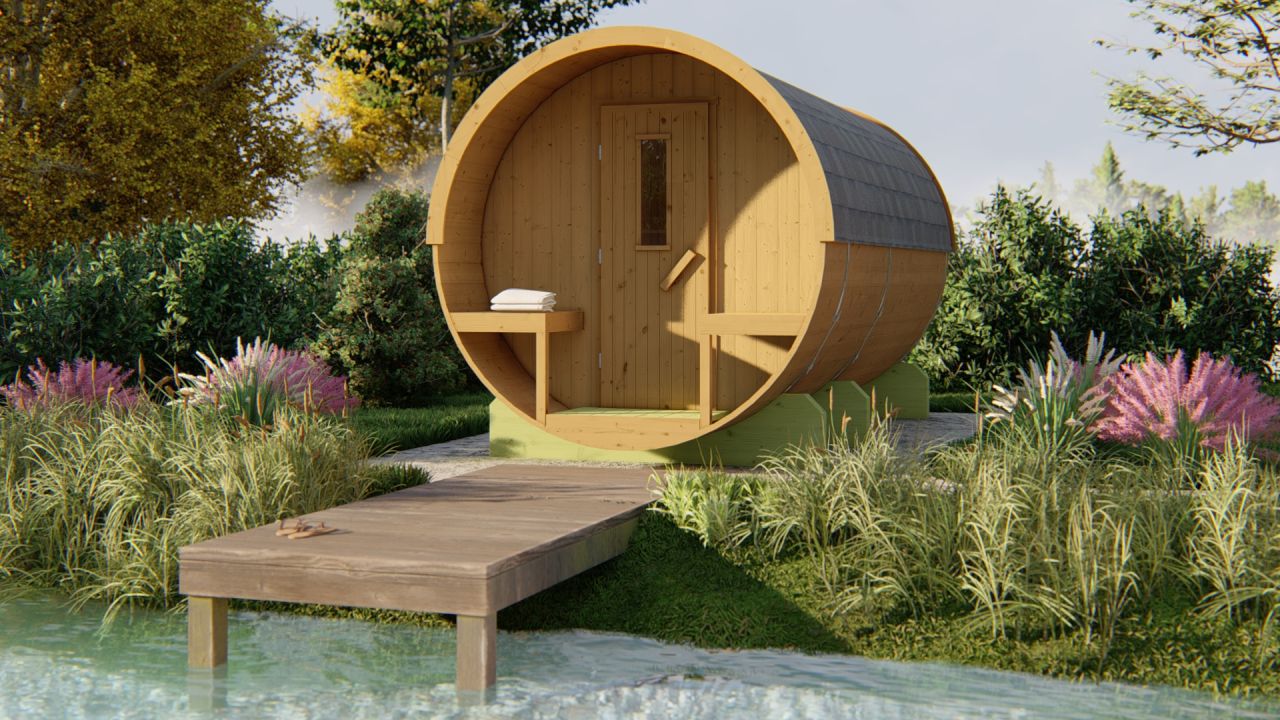 Galeriebild 1 - Tuindeco Saunafass mit Umkleidekabine - Thermowood - Länge 400 cm - 8715815031836