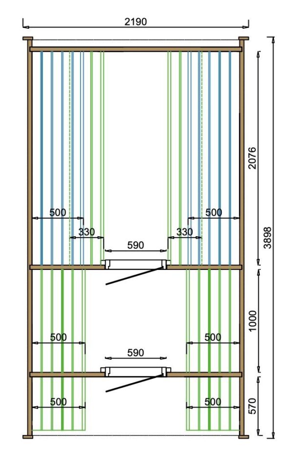 Maße - Tuindeco Sauna Cube mit Umkleidekabine - Thermowood - Länge 390 cm - 8715815413939