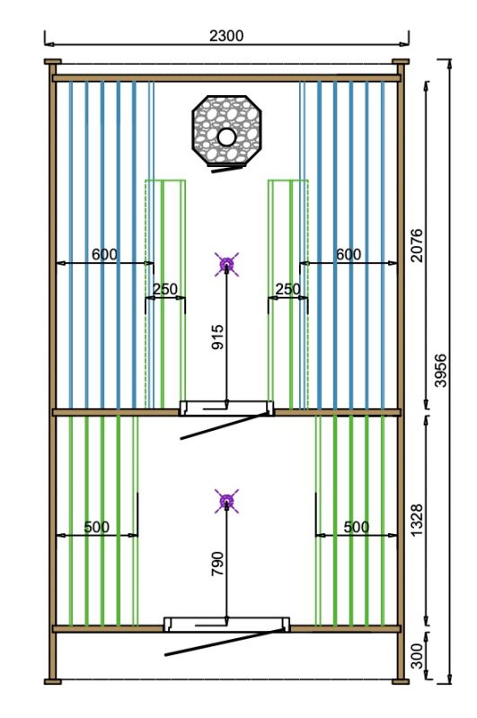 Maße - Tuindeco Sauna POD mit Umkleidekabine - Fichtenholz - Länge 396 cm - 8715815413892