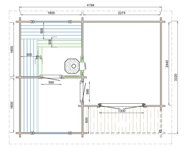 Maße - Tuindeco Saunahaus Juuka - 8715815413762