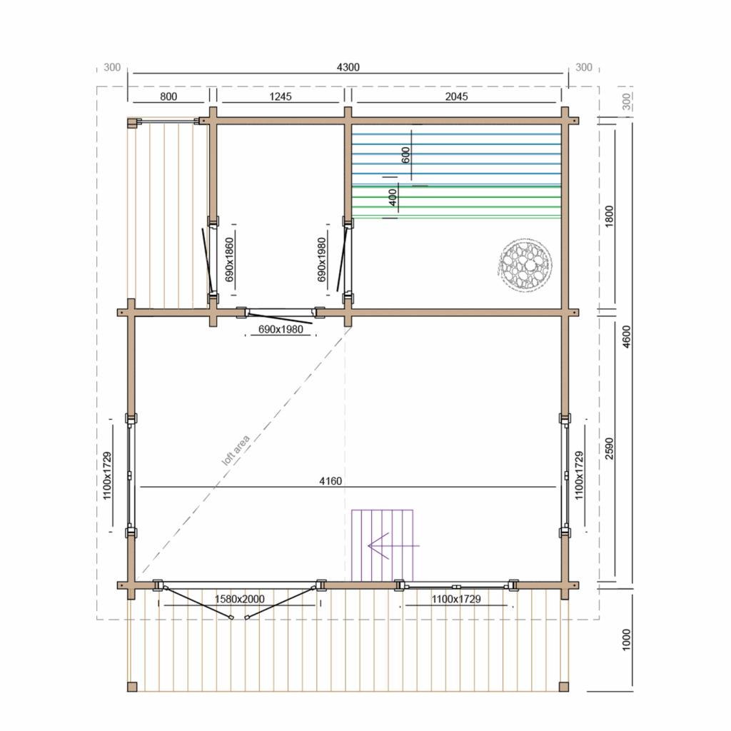 Maße   Tuindeco Saunahaus Kokkola   