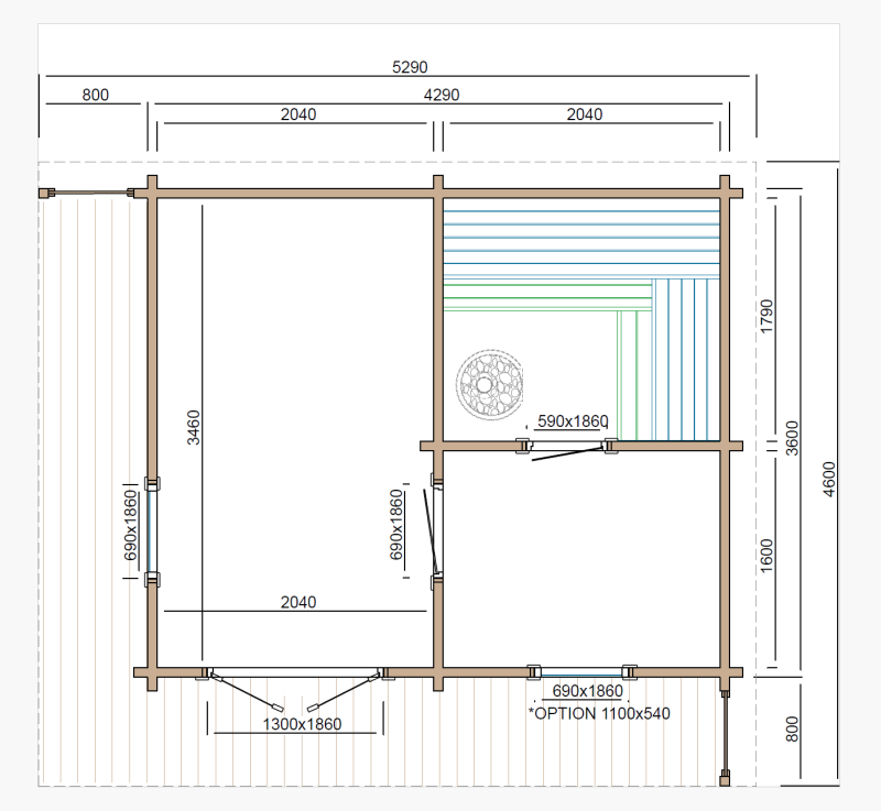 Maße   Tuindeco Saunahaus Puolanka   