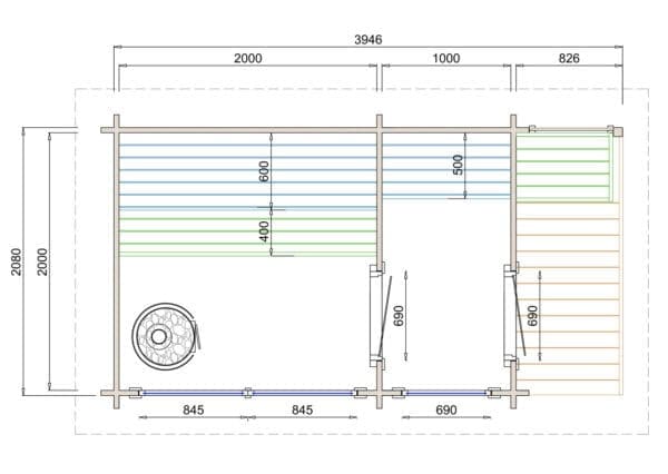 Maße - Tuindeco Saunahaus Tampere M - 8715815413687