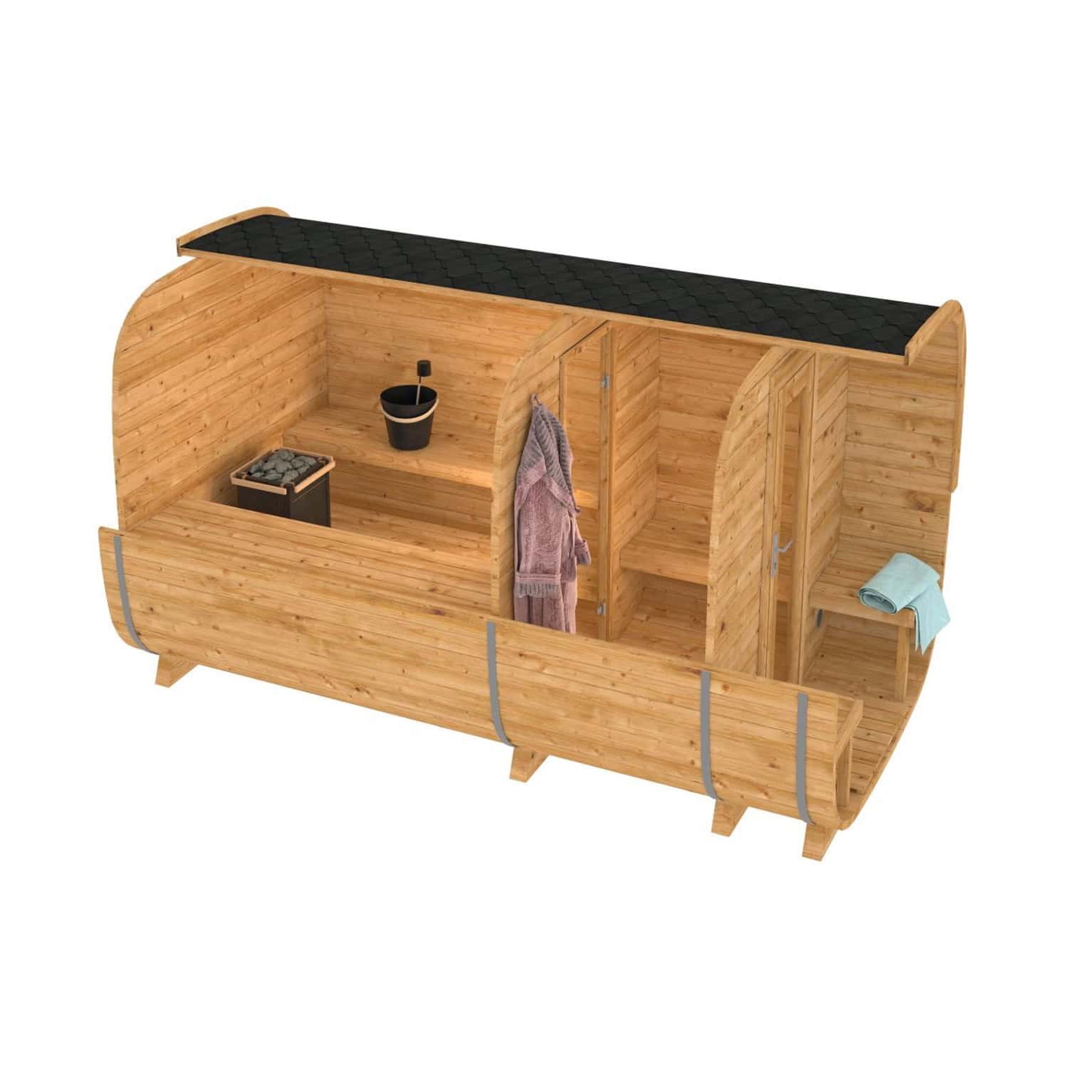 Produktbild 3 - Tuindeco Sauna Cube mit Umkleidekabine - Thermowood - Länge 390 cm - 8715815413939