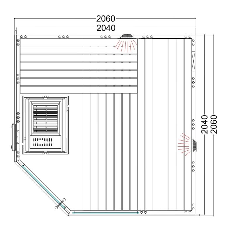 Maße   Tuindeco Innensauna Alaska Corner Infra   P