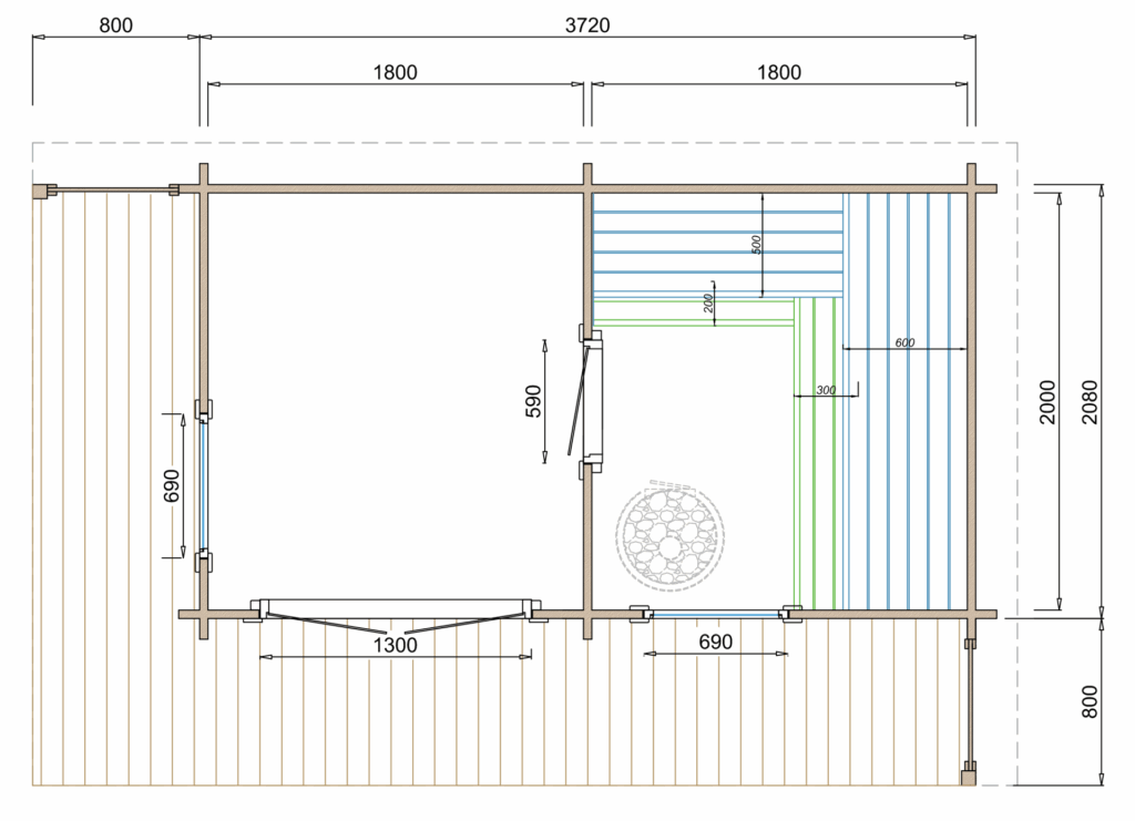 Maße   Tuindeco Saunahaus Inari   