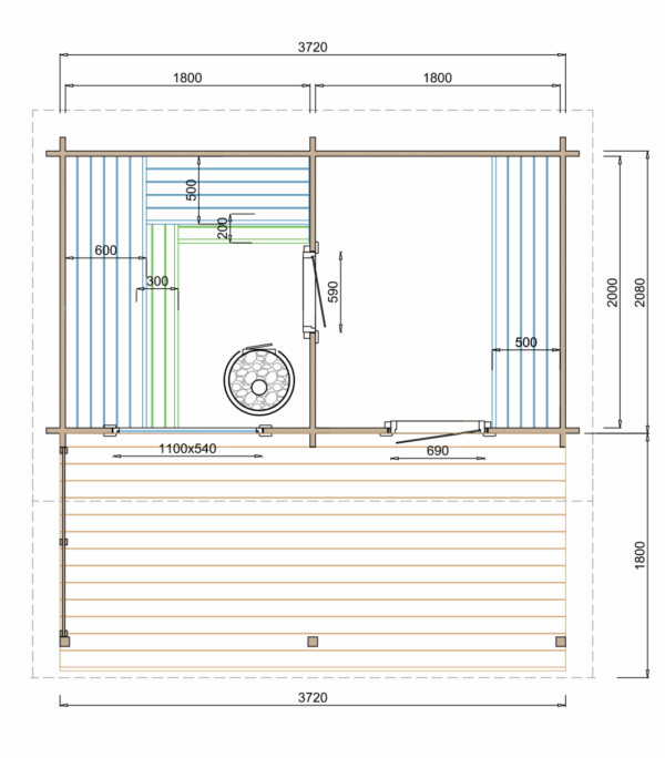 Maße - Tuindeco Terrasse mit Überdachung für Saunahaus Jakobstad - 8715815414097